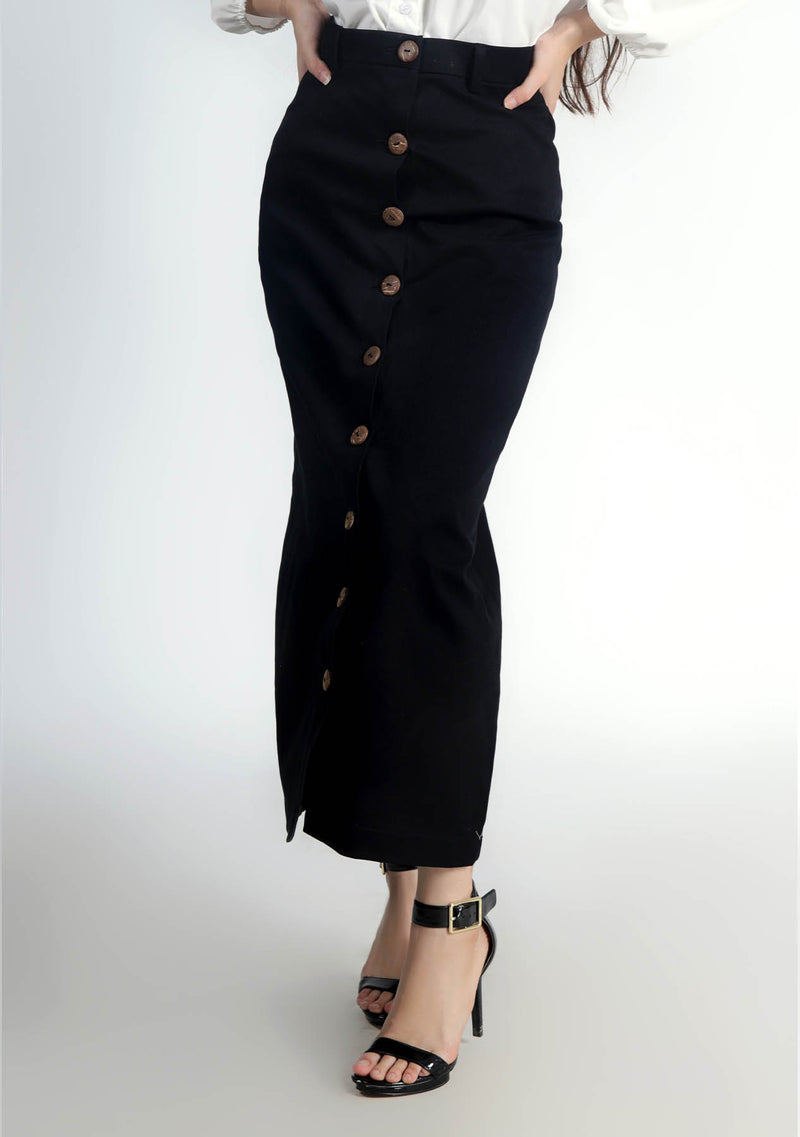 Front Button Skirt - Black