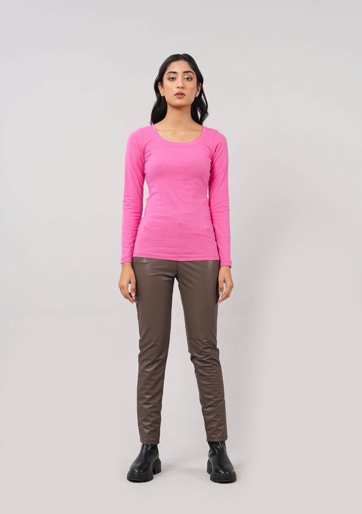 Scoop Neck T Shirt - Fuchsia Pink