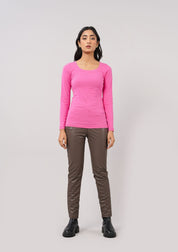Scoop Neck T Shirt - Fuchsia Pink