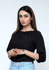 Off shoulder top with elasticated cuff - black