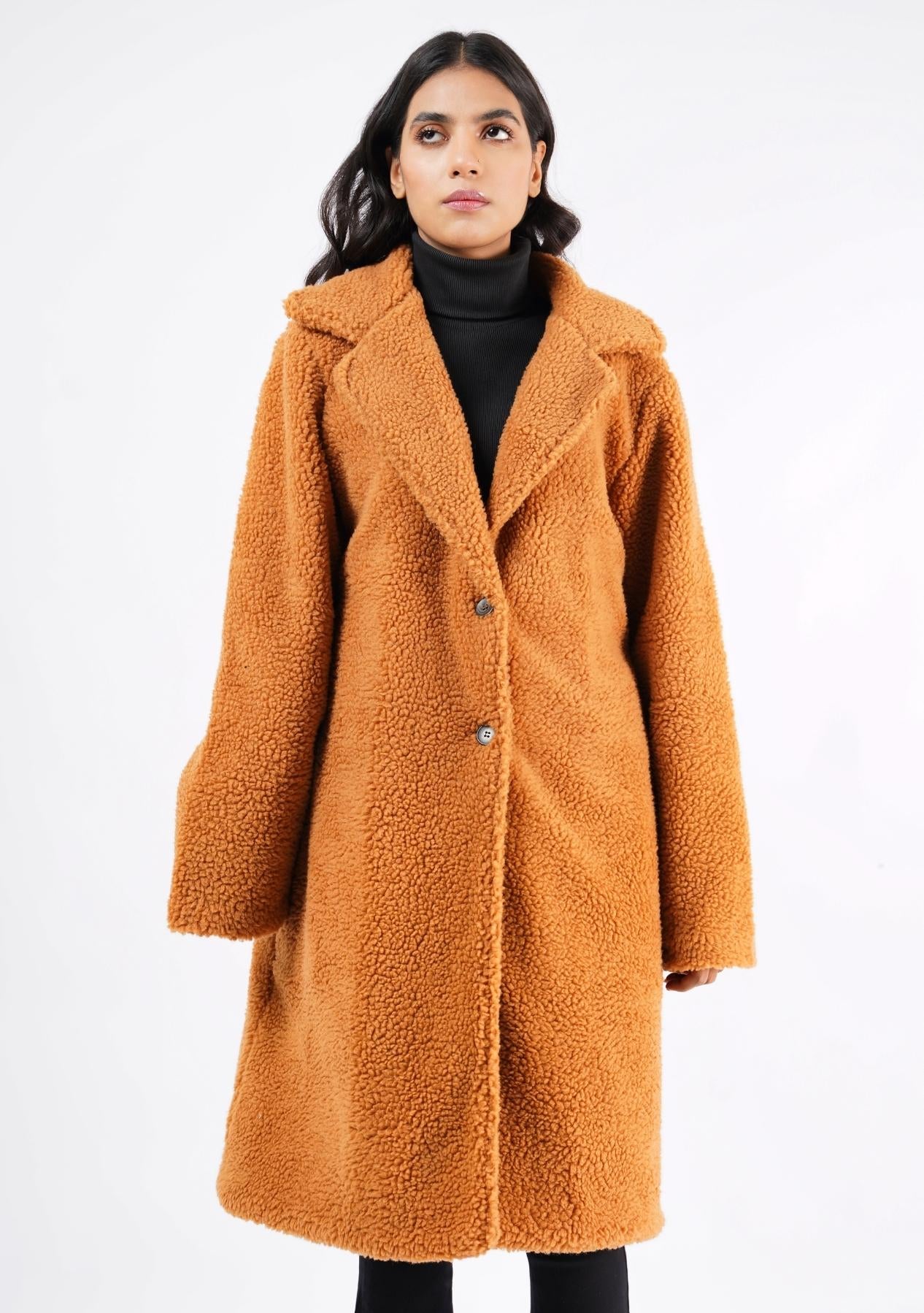 Teddy Faux Fur Oversized Coat - Camel