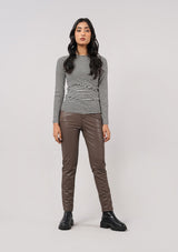 Straight Pant in Faux Leather - Greyish Brown