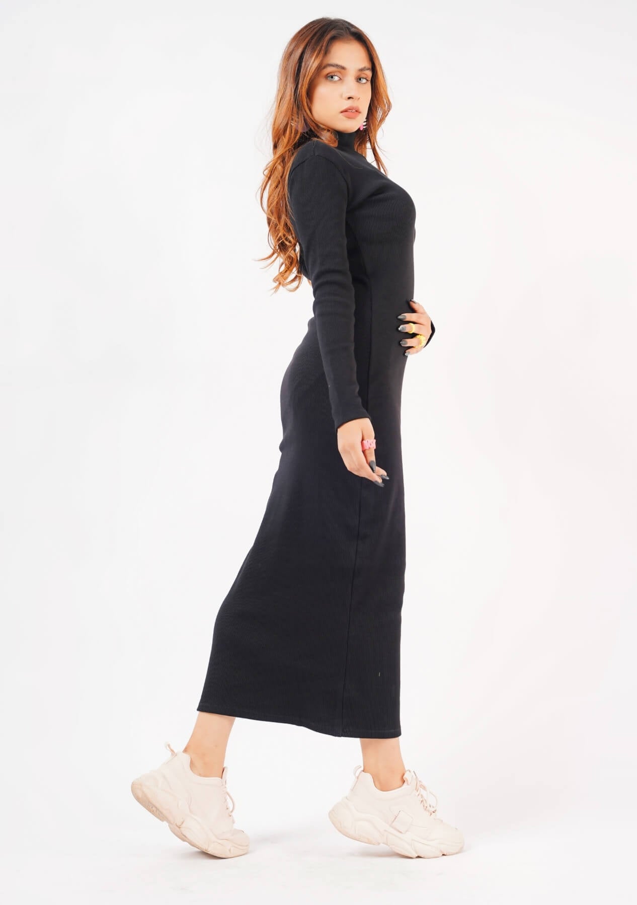 Long Knitted Dress - Black