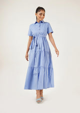 Short Sleeve Collared Dress - Sky Blue