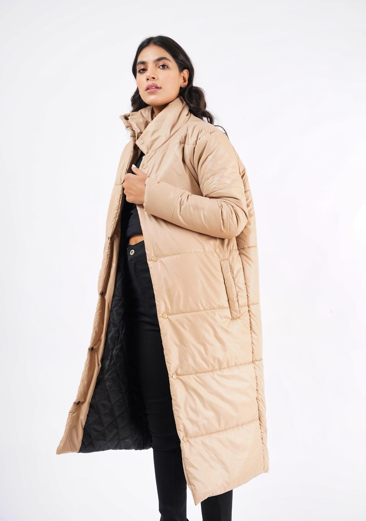 Long Puffer Coat - Light Brown