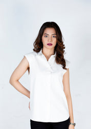 Padded shoulder button down shirt - white