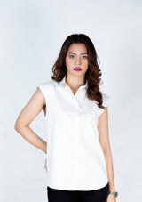 Padded shoulder button down shirt - white