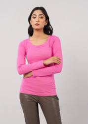 Scoop Neck T Shirt - Fuchsia Pink