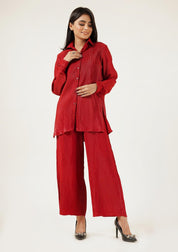 High Waisted Pleated Fabric Pant - maroon