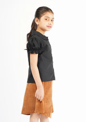 Girls Peter Pan Collar Front Button Blouse - Black