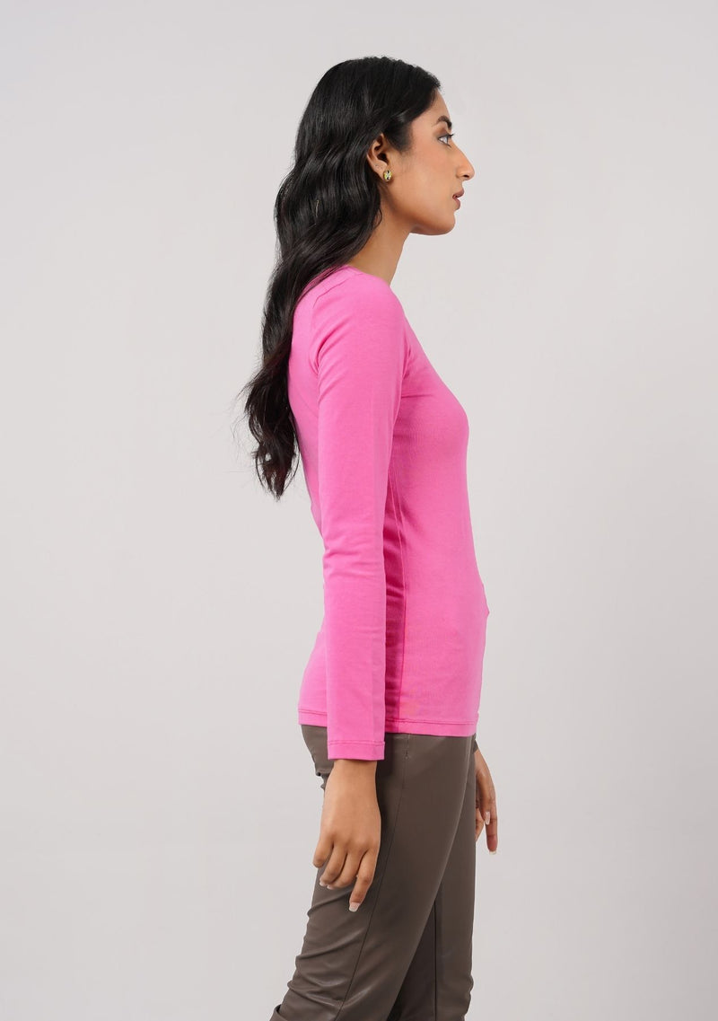 Scoop Neck T-Shirt - Fuchsia Pink