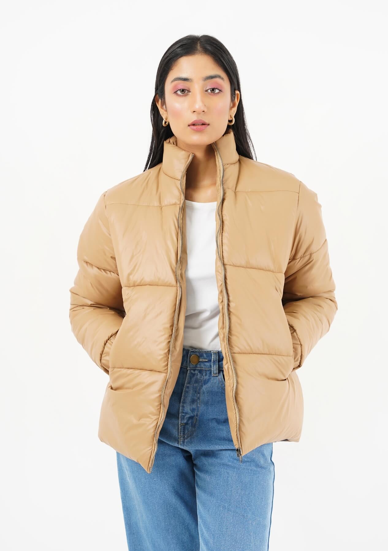 Oversized Puffer Jacket - Light brown
