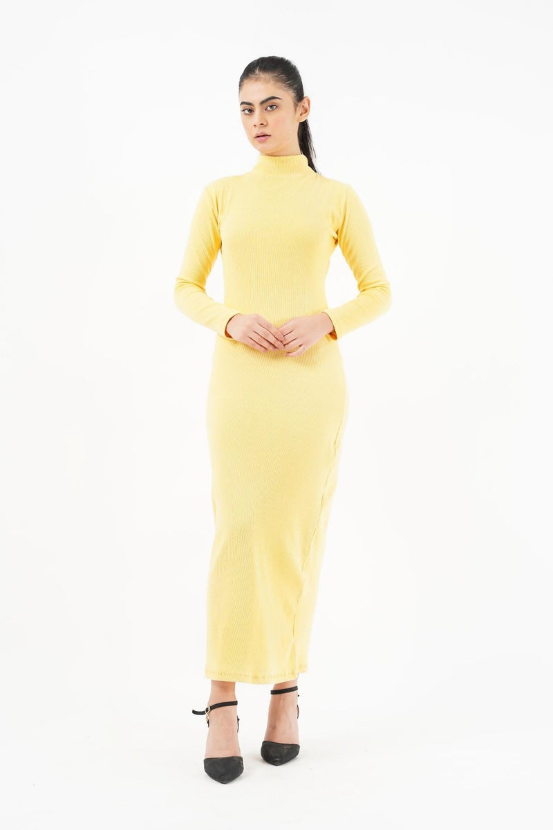 Long Knitted Dress - Lemon Yellow