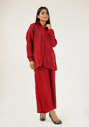 High Waisted Pleated Fabric Pant - maroon