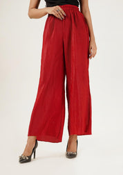High Waisted Pleated Fabric Pant - maroon