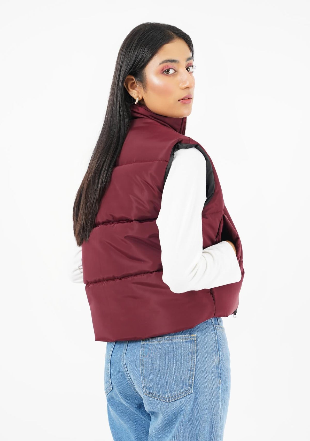 Maroon puffer vest best sale