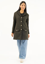 Fitted Wool Coat - dark green