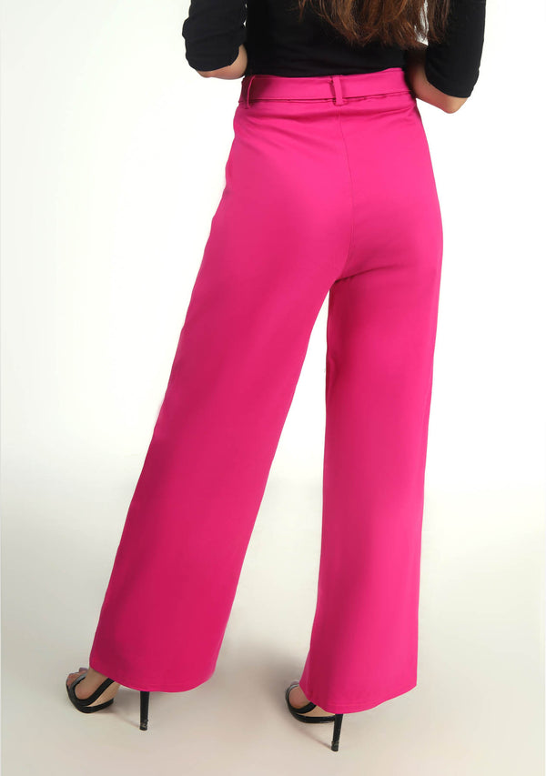 High Rise Wide Leg Pant in Hot Pink w Pocket