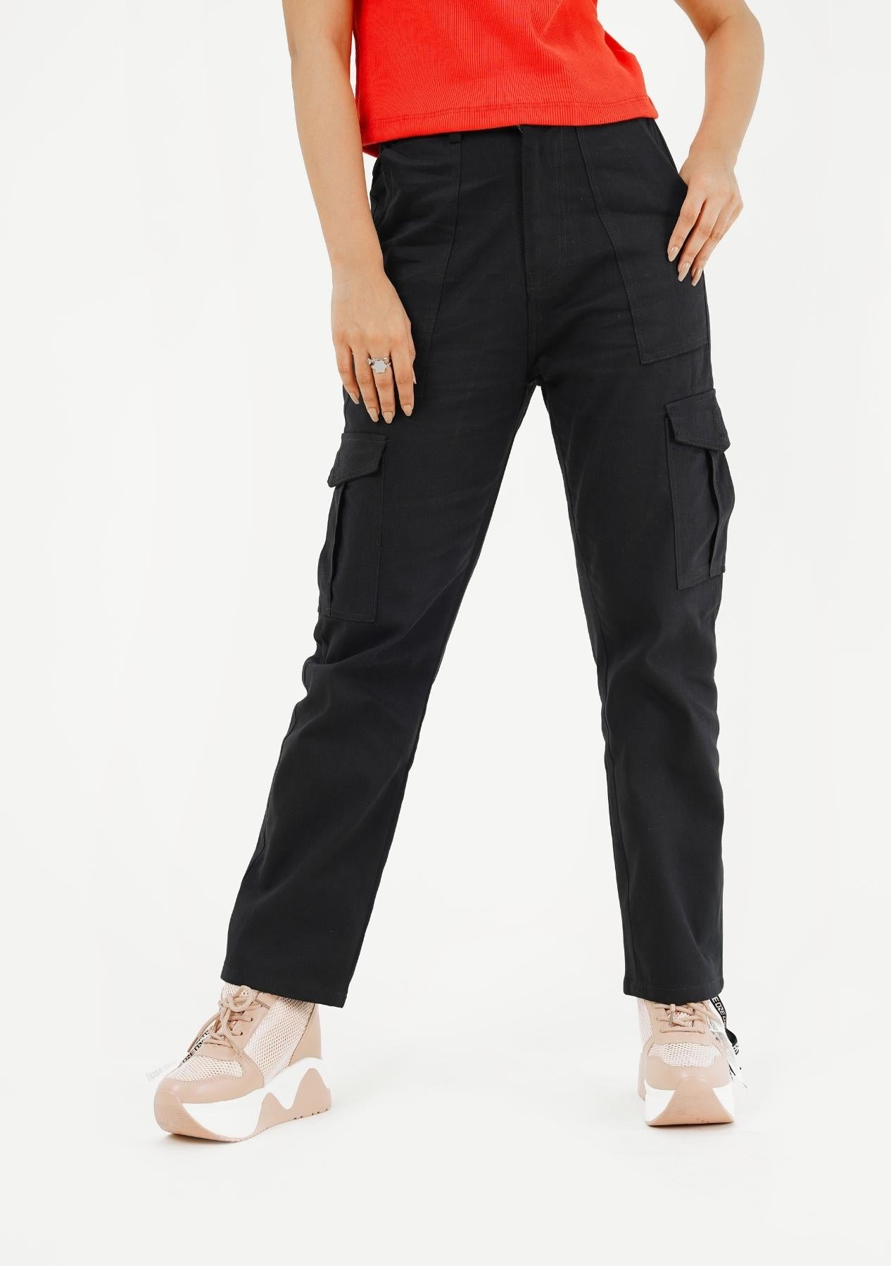 High Waisted Cargo Pant - black