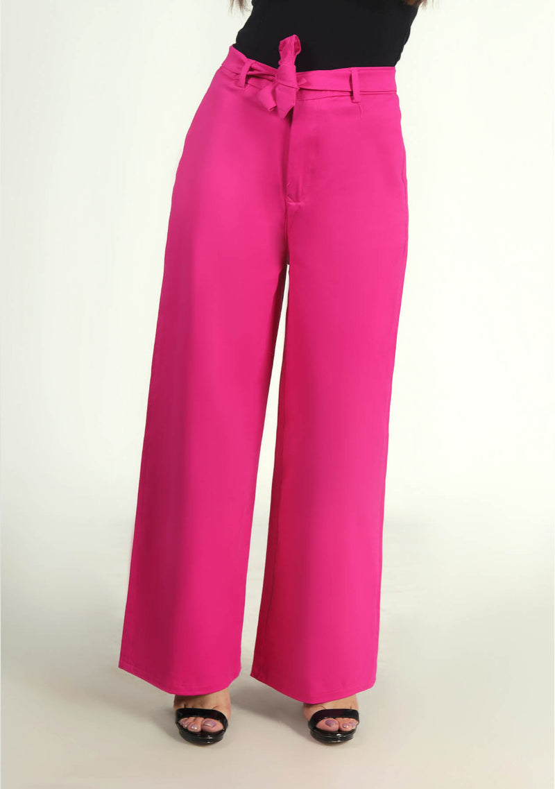 High Rise Wide Leg Pant in Hot Pink w Pocket