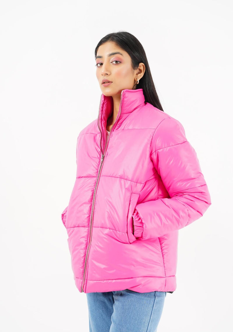 Oversized Puffer Jacket - fuchsia pink
