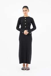 Knit Skirt with Golden Button - Black
