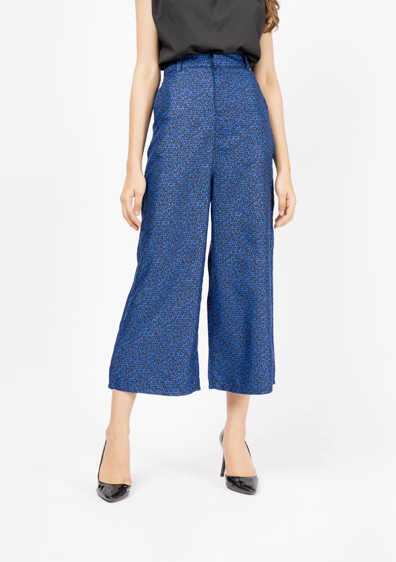 High Waisted Culotte - Blue & Black Printed