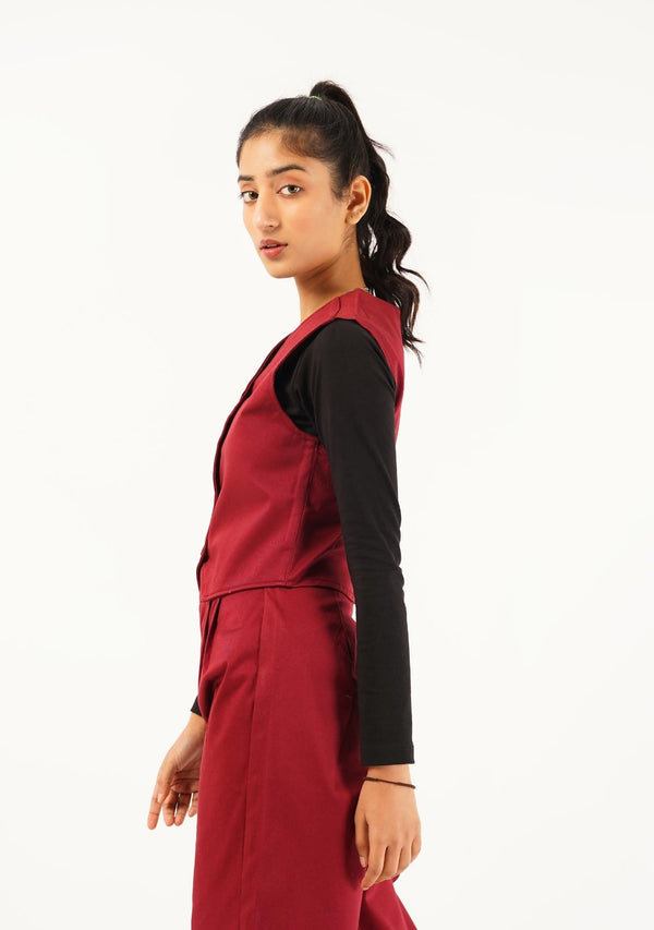 Single Breasted Vest Blazer - maroon