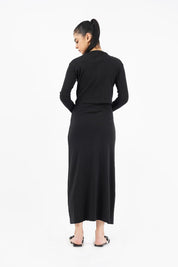 Knit Skirt with Golden Button - Black