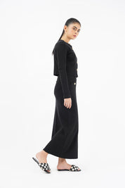 Knit Skirt with Golden Button - Black