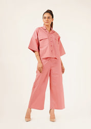 High Waisted Culotte Pant with Pleat - tea pink