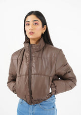 Cropped Puffer Jacket - chocolate brown