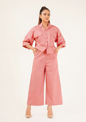 High Waisted Culotte Pant with Pleat - tea pink