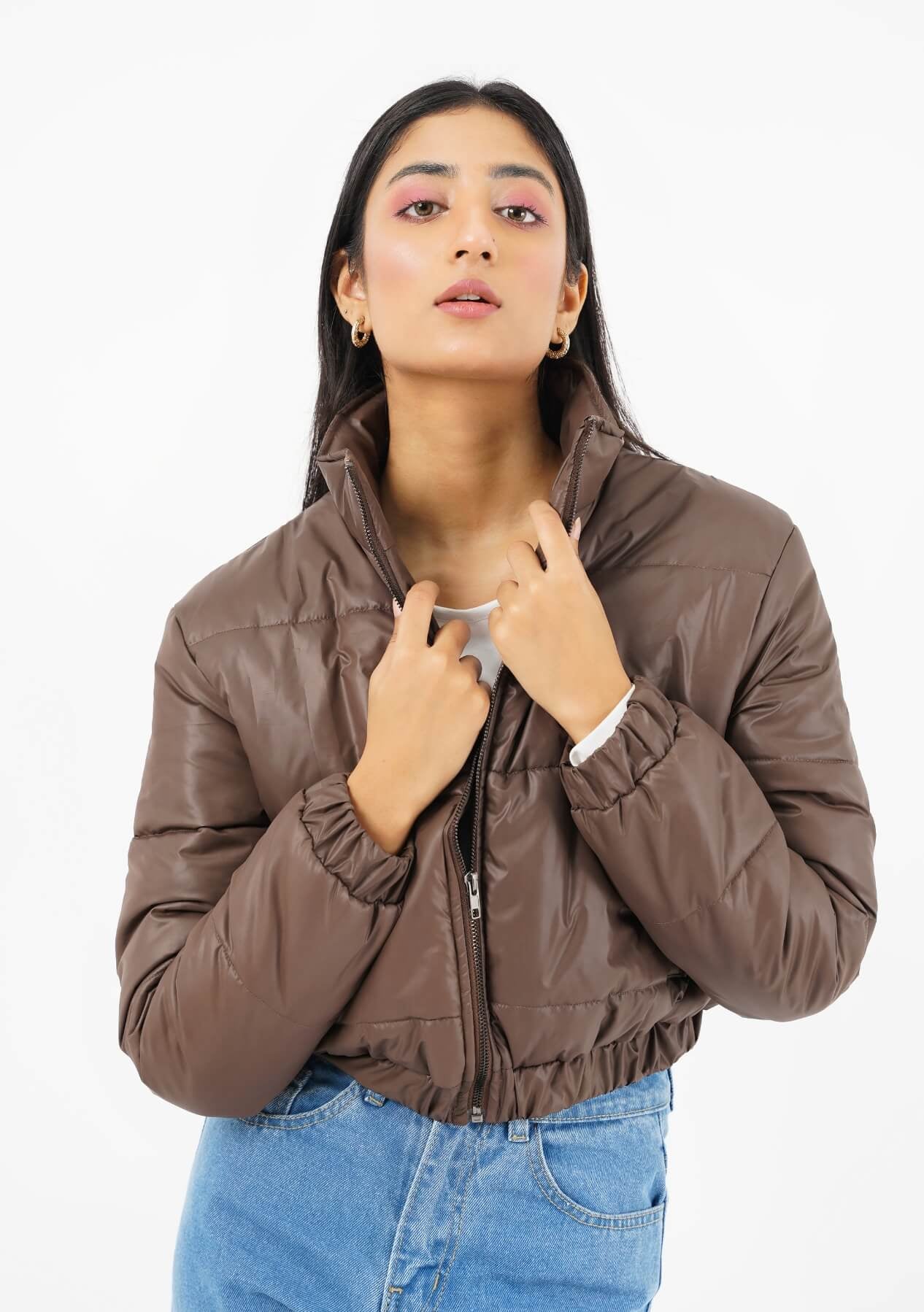 Cropped Puffer Jacket - Chocolate Brown