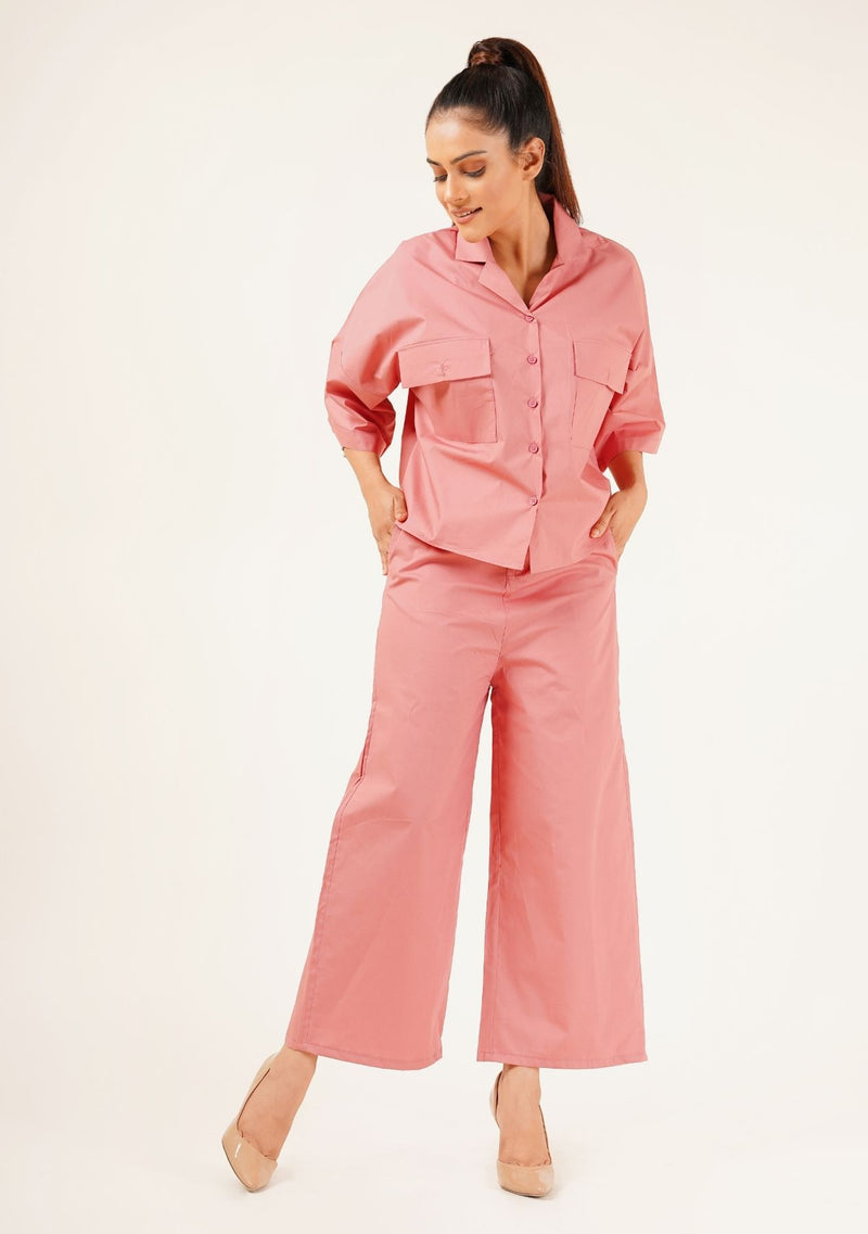High Waisted Culotte Pant with Pleat - tea pink