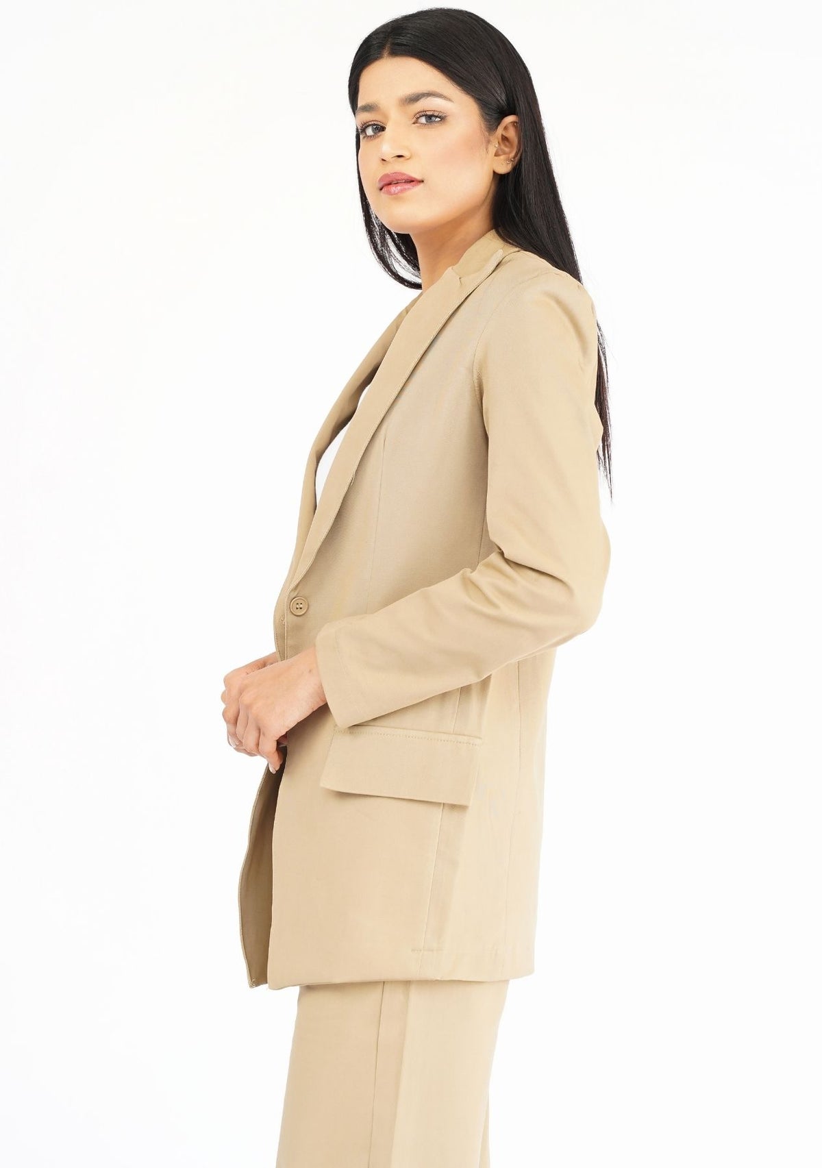 Long Blazer in Camel Brown Nine Ninety Nine