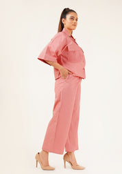 High Waisted Culotte Pant with Pleat - tea pink