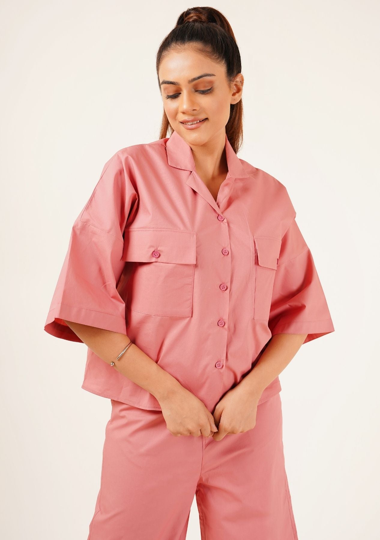 Boxy Pocket Fit Shirt - Tea Pink