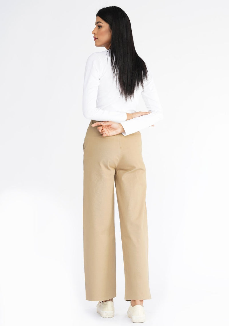 High Rise Wide Leg Pant with Pocket - Camel Brown