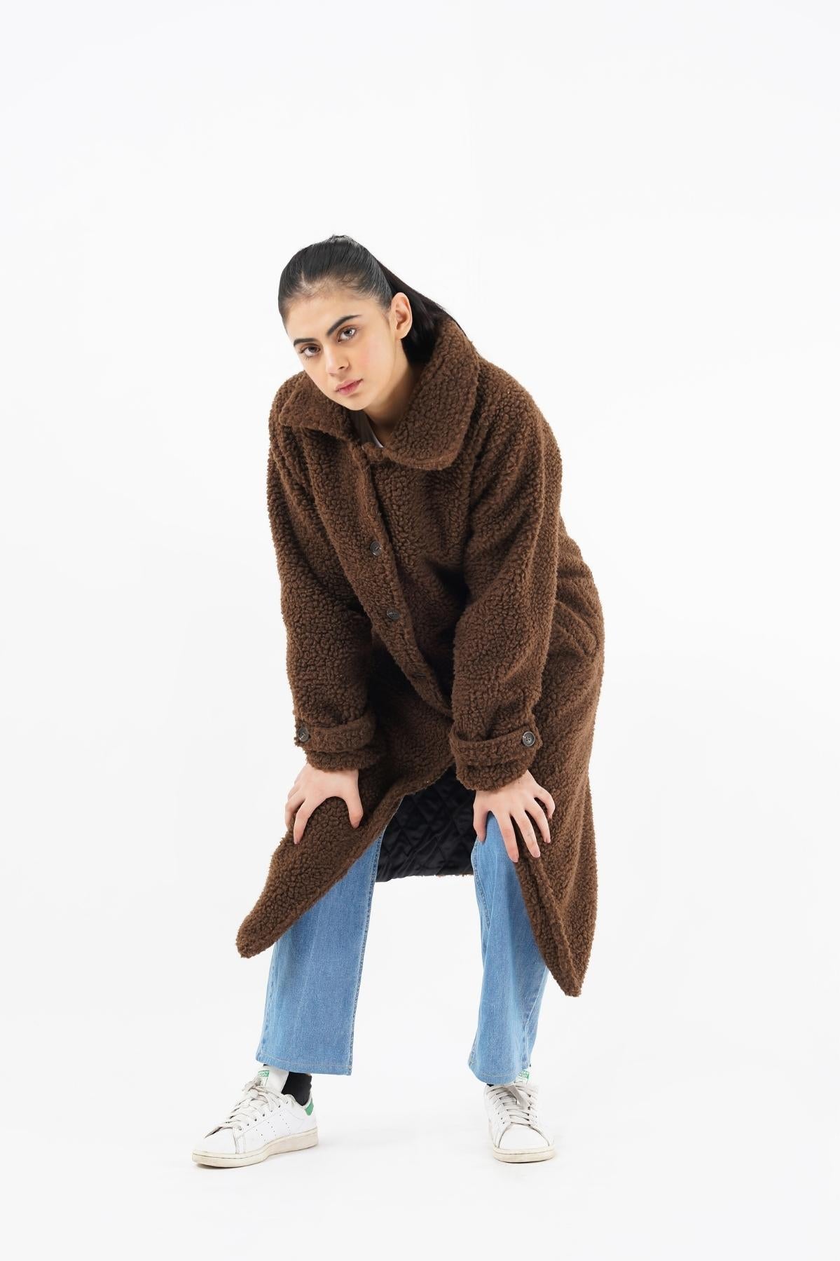 Sherpa Long Coat - chocolate brown