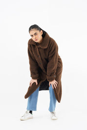 Sherpa Long Coat - chocolate brown