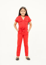 Girls Front Knot Jumpsuit - red