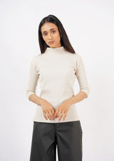 High Neck Knit Top - short sleeve - off white