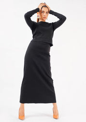 Long Knit Skirt  - black