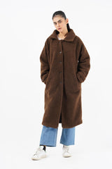 Sherpa Long Coat - chocolate brown
