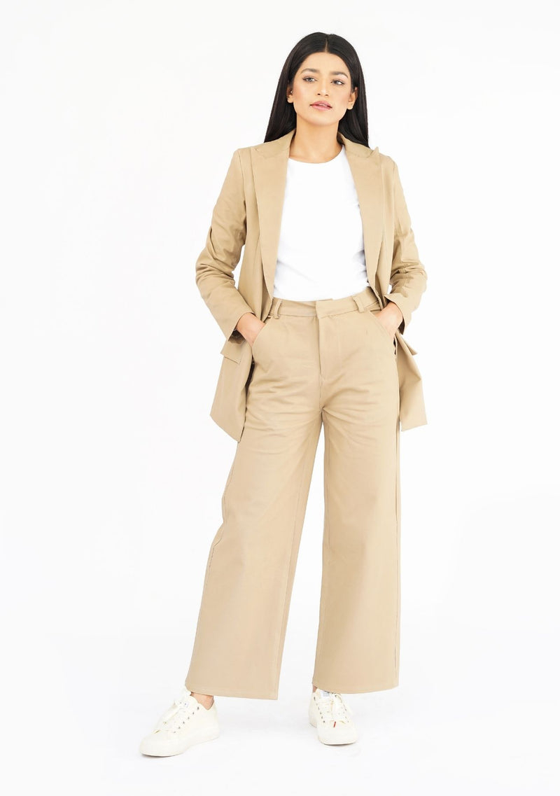High Rise Wide Leg Pant with Pocket - Camel Brown