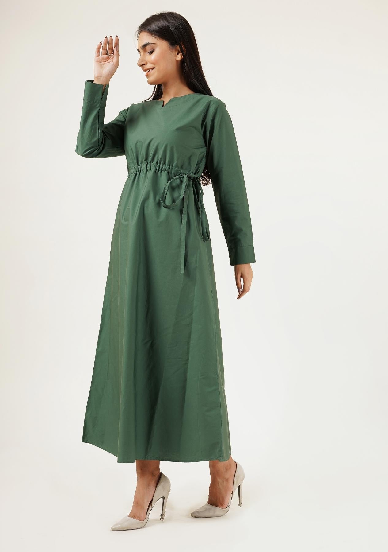 Notch Collar Maxi Dress - bottle green