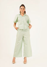 High Waisted Culotte Pant with Pleat - light green