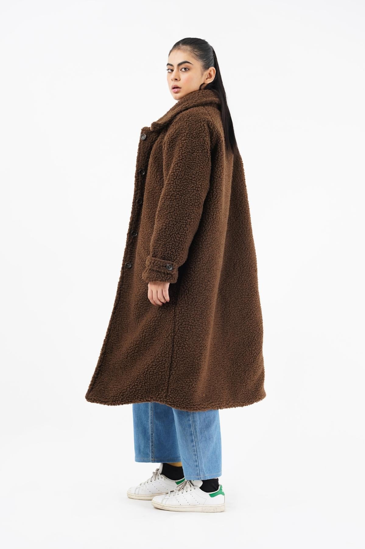 Sherpa Long Coat - chocolate brown