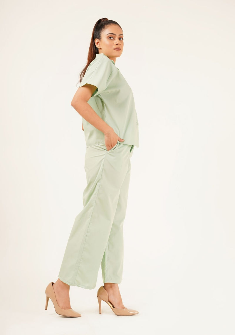 High Waisted Culotte Pant with Pleat - light green